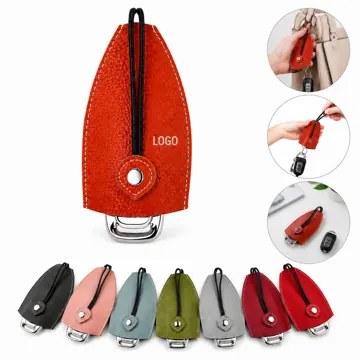 Retractable PU Leather Key Pouch with Metal Clip