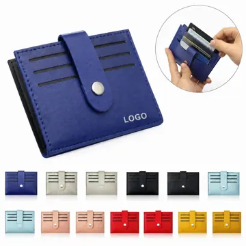 Slim PU Leather Card Holder with Snap Button Closure