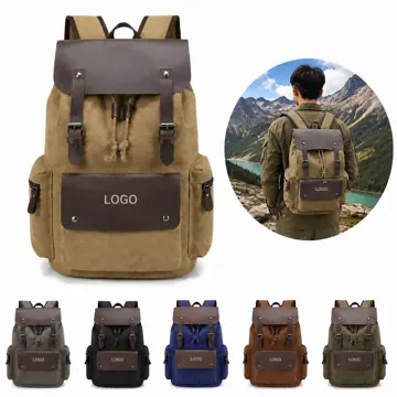 Vintage Canvas Laptop Backpack with Genuine Leather Accents