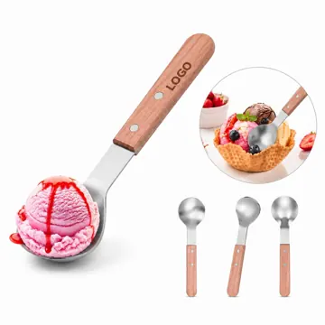 Stainless Steel Ice Cream Scoop, 9.1 Inch Wood Handle