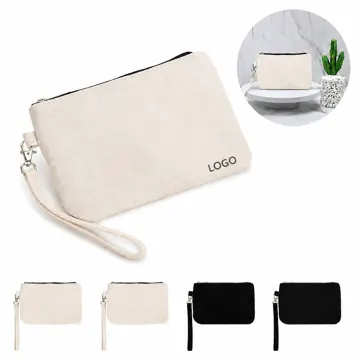 Canvas Wristlet Pouch with Zippered Pen Organizer