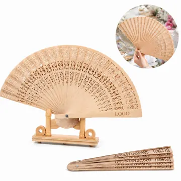 Carved Wooden Folding Fan, Durable & Lightweight
