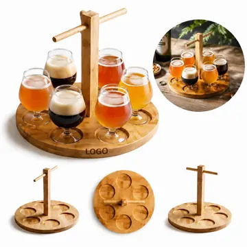 Wooden 6-Slot Shot Glass Tray with Handle