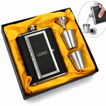 Stainless Steel Flask & Cigarette Case Gift Set for Outdoor