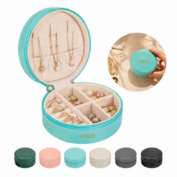 Round Velvet Jewelry Storage Box with Secure Zipper Closure