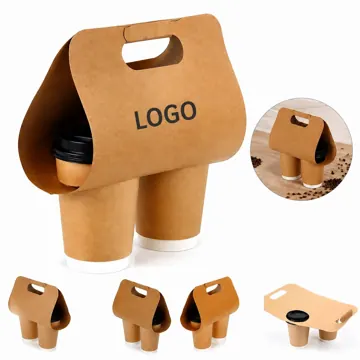 Kraft Paper Coffee Cup Carrier with Handle, 2-Cup