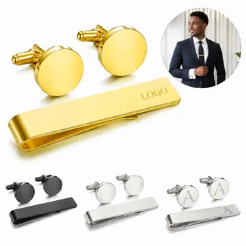 Polished Copper Cufflink and Tie Clip Set for Men