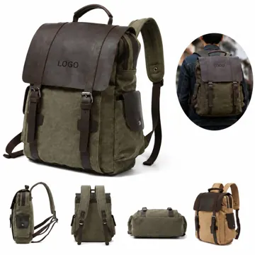 Crazy Horse Leather Canvas Backpack with Padded Straps