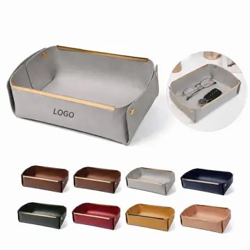 Foldable Leather Storage Basket for Desk Organization