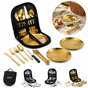 Portable Camping Grill Pan & Cutlery Set with Non-Stick