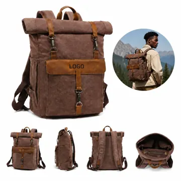Vintage Leather Canvas Laptop Backpack with Expandable