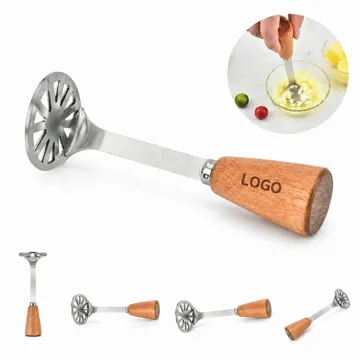 Mini Stainless Steel Masher with Wood Handle, Non-Slip Grip