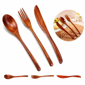 Natural Nanmu Wood Cutlery Set, Reusable Eco-Friendly