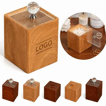 Wood Grain Resin Storage Box for Toothpicks and Cotton