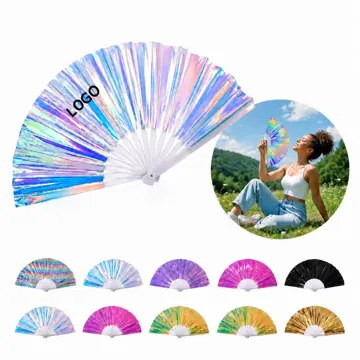 13" UV Glow Folding Fan with Clear Handle