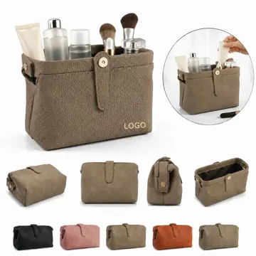 Genuine Leather Travel Toiletry Bag with Adjustable Dividers