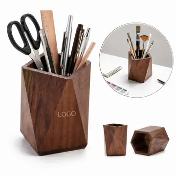 Natural Wood Black Walnut Pen Holder with Multi Compartments