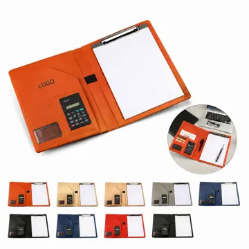Executive Leather Document Holder with Built-in Calculator