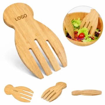 Ergonomic Bamboo Salad Mixing Utensils, Natural Wood