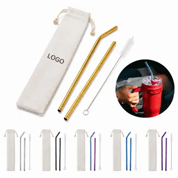 Reusable Stainless Steel Straw Set with Cotton Pouch