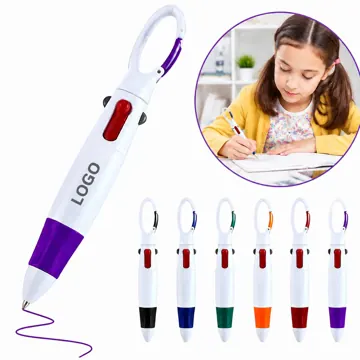 4-Color Retractable Carabiner Ballpoint Pen with Clip