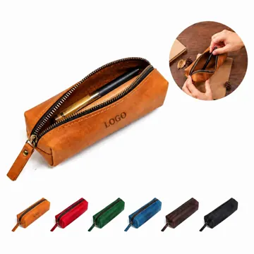 Crazy Horse Leather Pencil Case, Vintage Style Storage Pouch