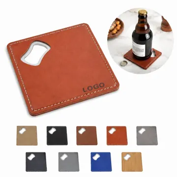 Genuine Leather Bottle Opener Coaster, Durable Dual-Function