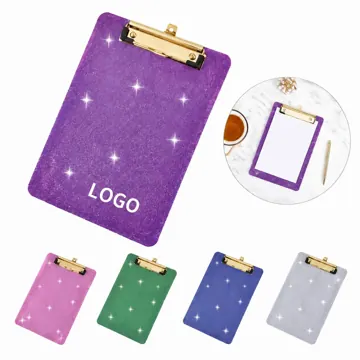 A4 Acrylic Clipboard with Gold Clip, Clear Glitter Writing