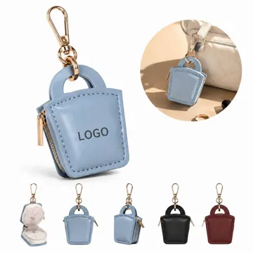 PU Leather Mini Jewelry Pouch with Keychain Ring