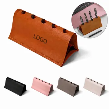 Leather Multi-Pen Holder with 5 Compartments for Desk