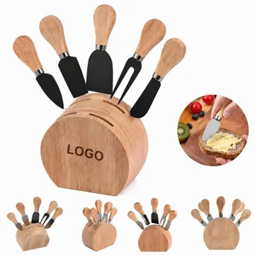5-Piece Cheese Knife Set with Wooden Stand, Stainless Steel