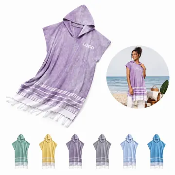 Turkish Cotton Hooded Poncho Towel Quick Dry for Swim Beach