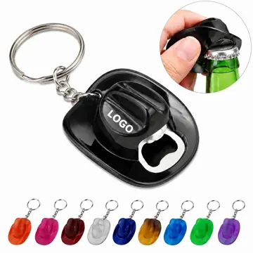 Cowboy Hat Bottle Opener Keychain with Metal Brim Design