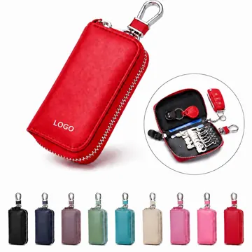 PU Leather Zipper Key Holder Bag with Key Ring