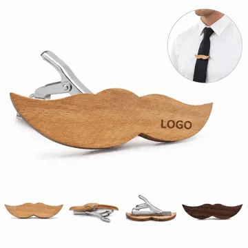 Wooden Mustache Tie Clip Novelty Necktie Bar