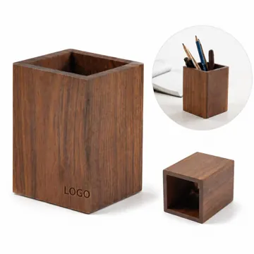 Walnut Wood Pen Holder with Multi-Compartment Desk Organizer