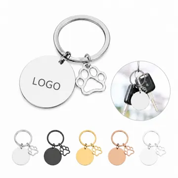 Stainless Steel Dog Paw Keychain Rustproof Round Key Holder