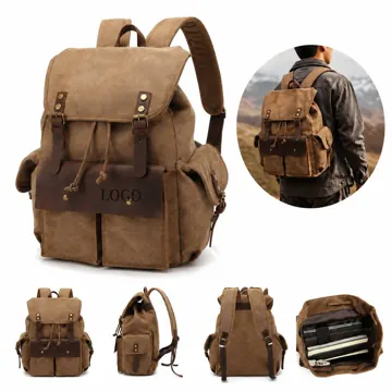 Vintage Canvas Backpack with Padded Laptop Sleeve, Durable
