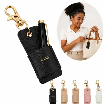 Slim PU Leather Pen Holder with Metal Clip