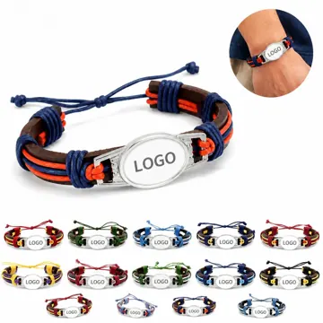Handmade Adjustable Sliding PU Leather Bracelet for Men