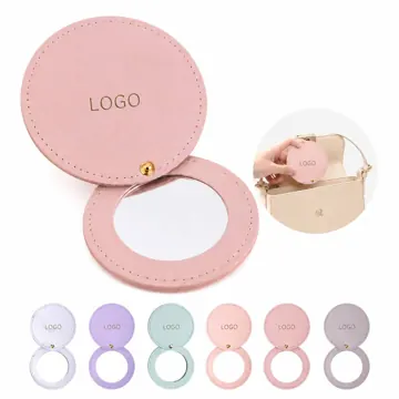 Mini Rotating PU Leather Makeup Mirror, Portable Round