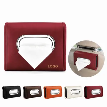 PU Leather Car Tissue Holder with Visor Clip