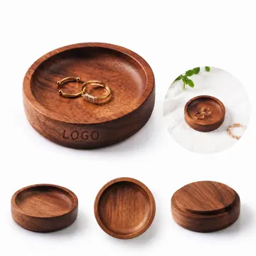 Natural Solid Wood Round Jewelry Display Tray with Raised