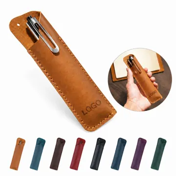 Crazy Horse Leather Double Pen Case with Secure Snap Closure