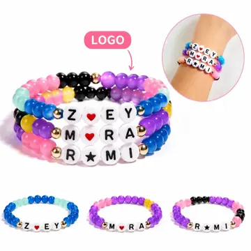 Handmade Glass Bead Friendship Bracelet, Adjustable Elastic