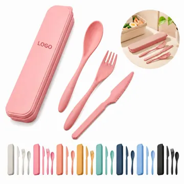 Eco-Friendly Wheat Straw Cutlery Set with Knife Fork Spoon