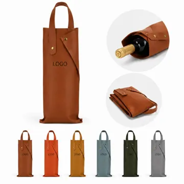 Snap Closure PU Leather Wine Tote for 1-2 Bottles with Side