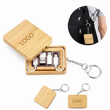 Eco-Friendly Bamboo Data Cable Keychain Organizer
