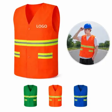 High-Visibility Safety Vest with Double Pockets, Button