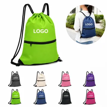 Lightweight Drawstring Backpack with Zippered Front Pocket